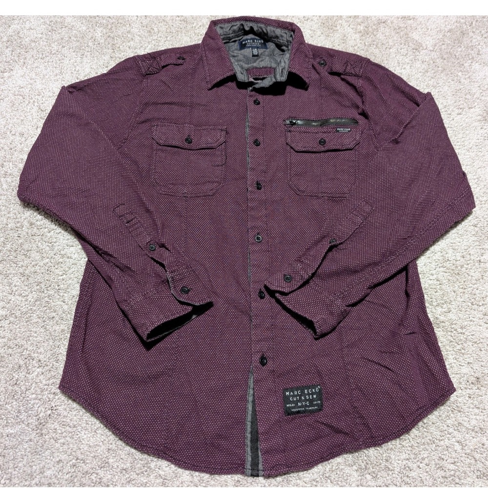 Marc Ecko Cut Sew Mens‎ Burgundy Micro Dot Long Sleeve Button Up Shirt L G